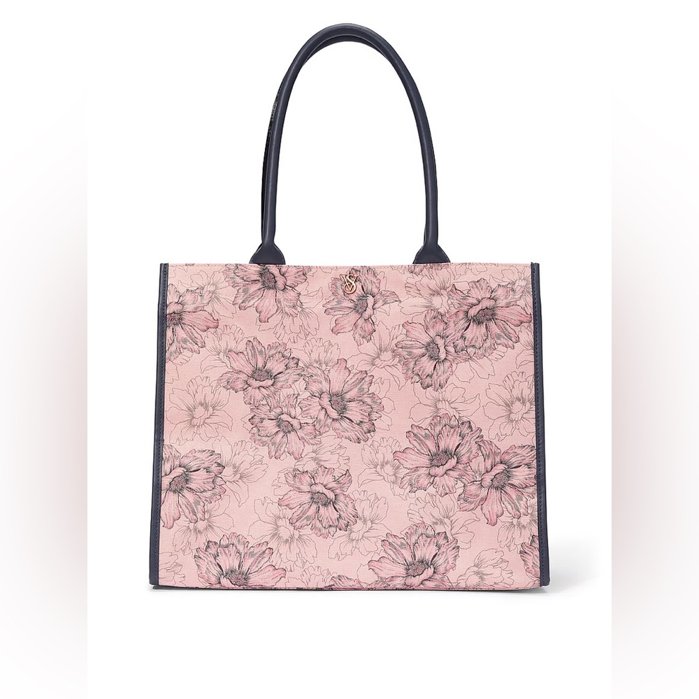Victoria's Secret Pink and Gray Tote Bag with Elegant Floral Design